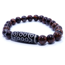 Браслет из камня Бычий глаз и бусина Дзи 21 глазик камень исполняющий желания 8мм