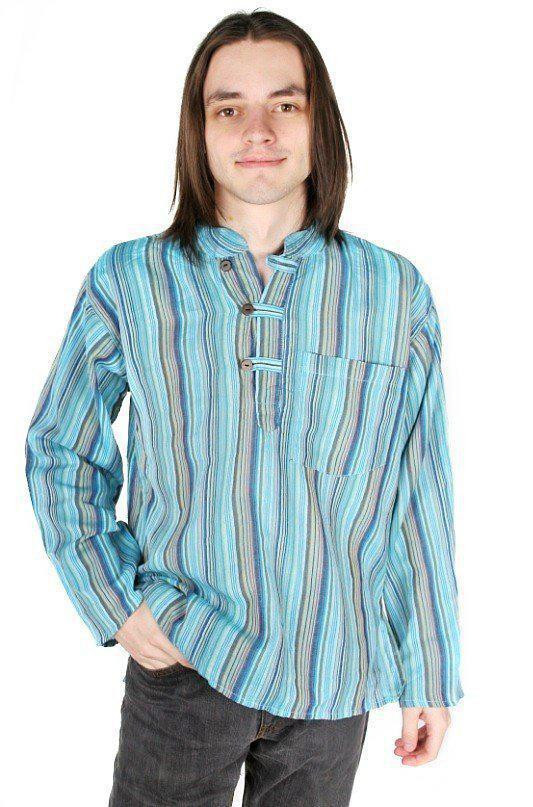 Рубашка мужская из легкого 100% хлопка Голубые волны