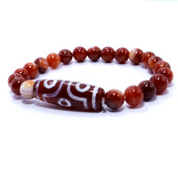 Браслет из камня Сердолик и бусина Дзи 6 глазиков камень исполняющий желания 8мм