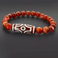 Браслет из камня Сердолик и бусина Дзи 6 глазиков камень исполняющий желания 8мм