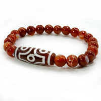 Браслет из камня Сердолик и бусина Дзи 6 глазиков камень исполняющий желания 8мм