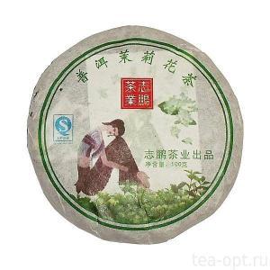 Чай китайский элитный шу пуэр Бин Ча с жасмином (блин)