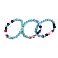 Браслет уп-3шт Бирюза и цветной агат с Ладонью Фатимы любовный оберег