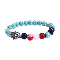 Браслет уп-3шт Бирюза и цветной агат с Ладонью Фатимы любовный оберег