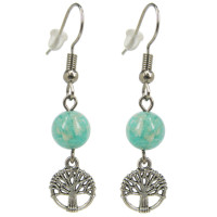 SP550 Серьги на Развитие (Дерево Жизни) с камнем Амазонит 8мм,цвет сереб, металл