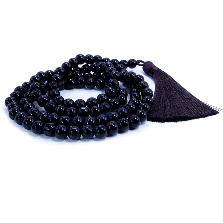 Четки из камня 108 бусин Черный агат Мощная защита открывает денежный канал 8мм