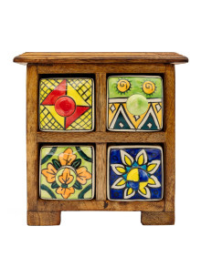 Шкатулка -комодик на 4 ящика (дерево,керамика ) Ш Шкатулка -комодик на 4 ящика (дерево,керамика ) Ш