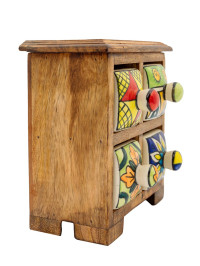 Шкатулка -комодик на 4 ящика (дерево,керамика ) Ш