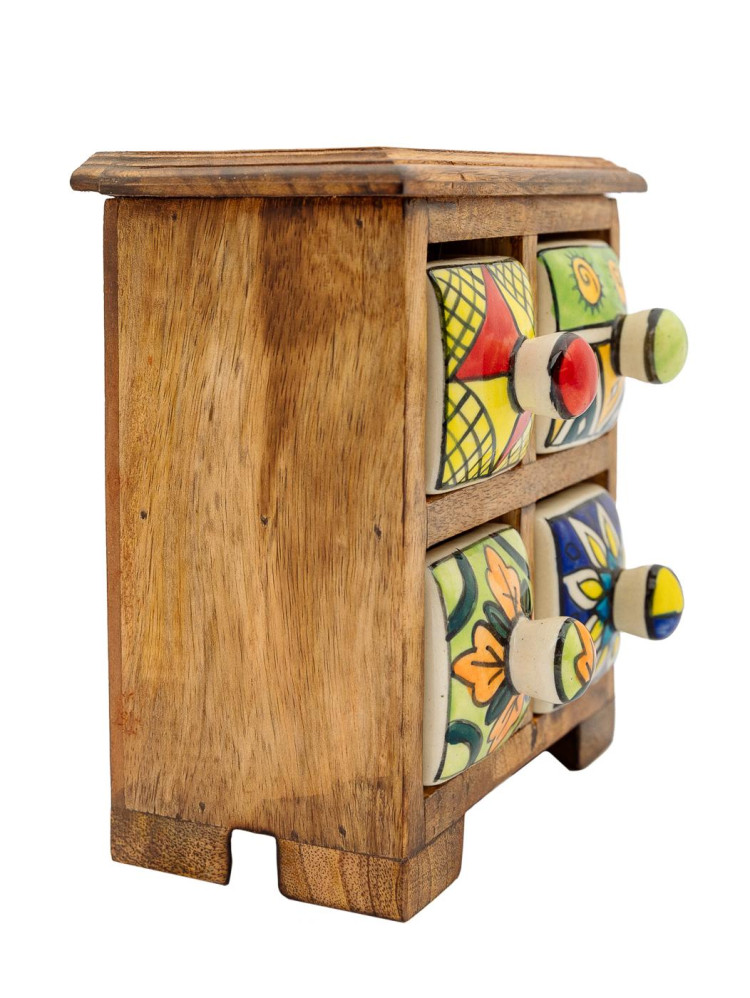 Шкатулка -комодик на 4 ящика (дерево,керамика ) Ш