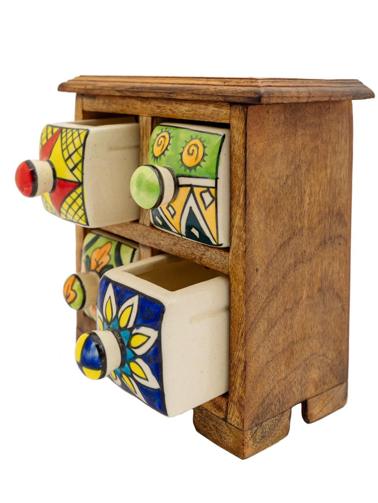 Шкатулка -комодик на 4 ящика (дерево,керамика ) Ш