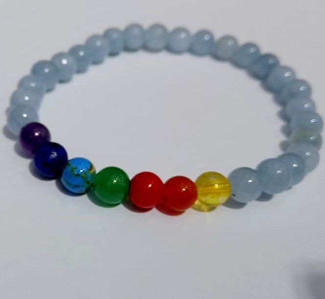 Браслет из натуральных камней 7чакр и Аквамарин сбережет любовь, оградит от измет, дарует счастье