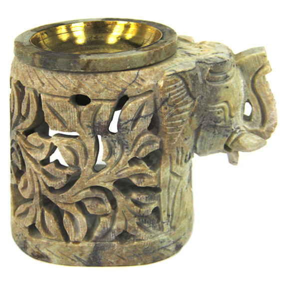 Аромалампа Слон 8см, камень, чаша с бронзовой вставкой