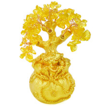 Денежное дерево с цетрином и трехлапой жабой на мешке богатства 20см