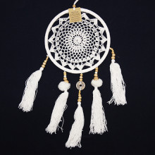 Ловец снов с монетой Оберег на счастье и процветание в дом Белоснежное макраме d-22cм h-55см Ловец снов с монетой Оберег на счастье и процветание в дом Белоснежное макраме d-22cм h-55см