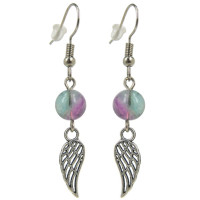SP672 Серьги на Защиту высших сил (Крыло) с камнем Флюрит 8мм,цвет сереб, металл