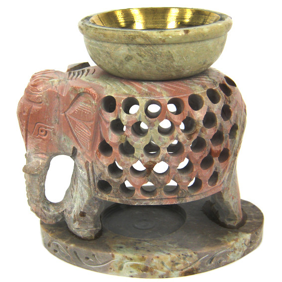 Аромалампа Слон 11см, камень, чаша с бронзовой вставкой