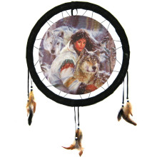 209-21 Панно круглое Волк и Девушка 21см ткань