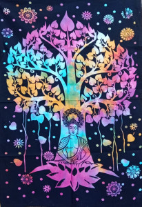 Батик хб с росписью Будда под деревом Бодхи исцеляет и материализует желания сердца 100см-70см