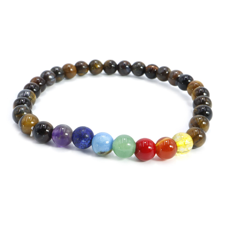 Браслет из натуральных камней 7чакр и Тигровый глаз защитит и примножит ваше богатство 6мм