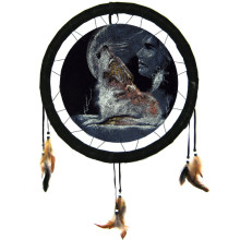 209-23 Панно круглое Волк и Девушка 21см ткань