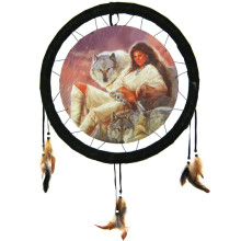 209-25 Панно круглое Волк и Девушка 21см ткань