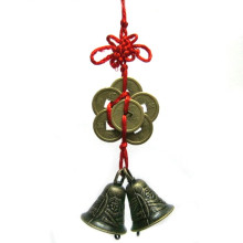 Z181 Подвеска Фэн Шуй 7 монет, 2 колокола металл 16см