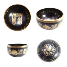 Чаша поющая с золотыми символами Стопы 5 металлов от 900гр до 1100гр 8,5см-15,5см