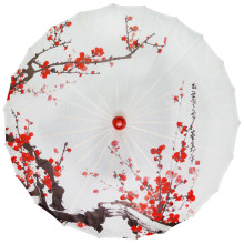 Зонтик китайский белый с сакурой 53см, d.84см дерево, бамбук, ткань