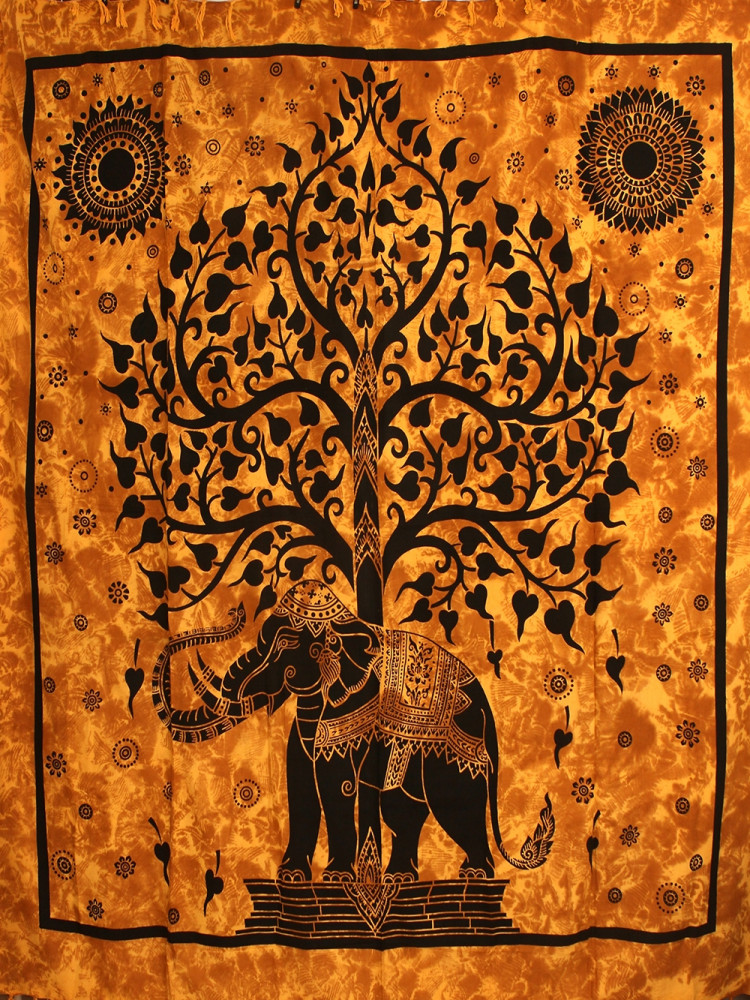 Полотно "Слон и дерево" желтое