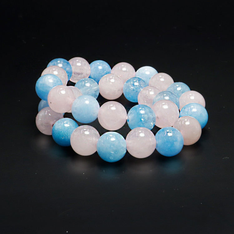 Браслет каменный  Розовый кварц и аквамарин - помогут разбудить остывшие чувства