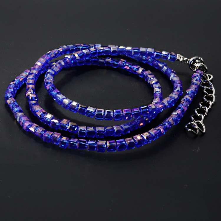 Бусы чокер Кубик хрусталь Лазурная синева 3мм-38см алмазная огранка