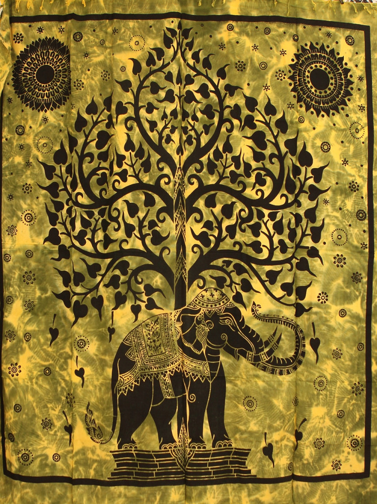 Полотно "Слон и дерево" зеленое
