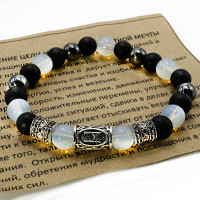 Браслет с руной Эваз Лунный камень Шунгит Гематит Исполнение заветной мечты 8мм