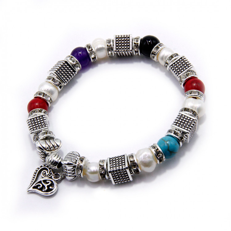 Браслет Пандора  MIX камни Жемчуг- символ роскоши и изобилия Металл камни