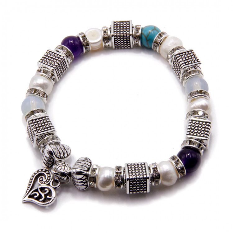 Браслет Пандора  MIX камни Жемчуг- символ роскоши и изобилия Металл камни
