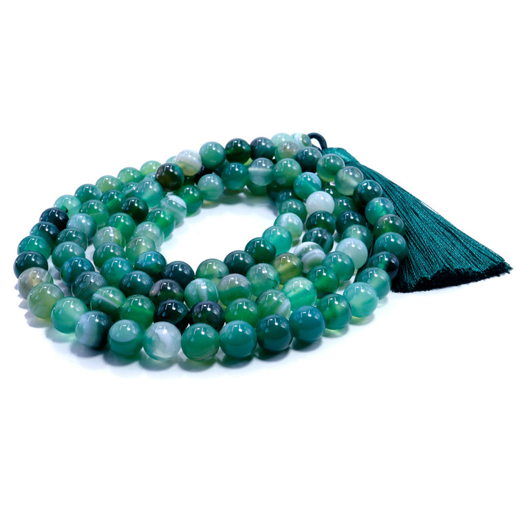 Четки  из камня Зеленый агат дарует владельцу полезные знакомства везение удачу 108бус 8mm