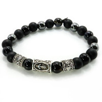 Браслет с руной Тейваз Черный агат Шунгит Гематит Снять блоки с денежного канала 8мм