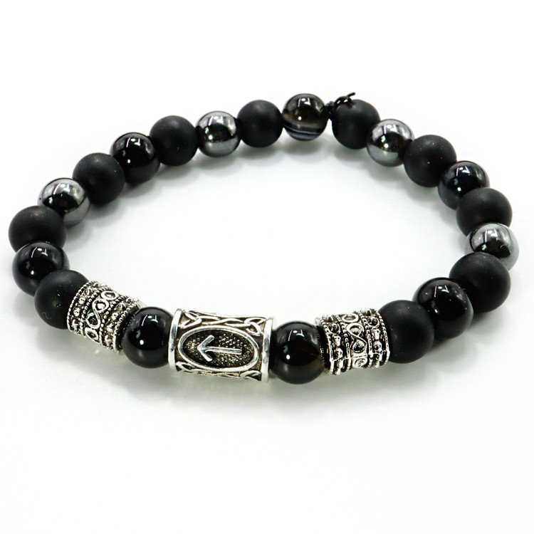 Браслет с руной Тейваз Черный агат Шунгит Гематит Снять блоки с денежного канала 8мм