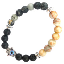 BX055 Браслет с подвеской от сглаза (Хамса), камень,8мм