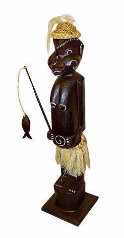 Фигурка аборигена 'Рыбалов', девушка в юбке из кокосового волокна и шапочке из абаки украшенной кокосом, 50см